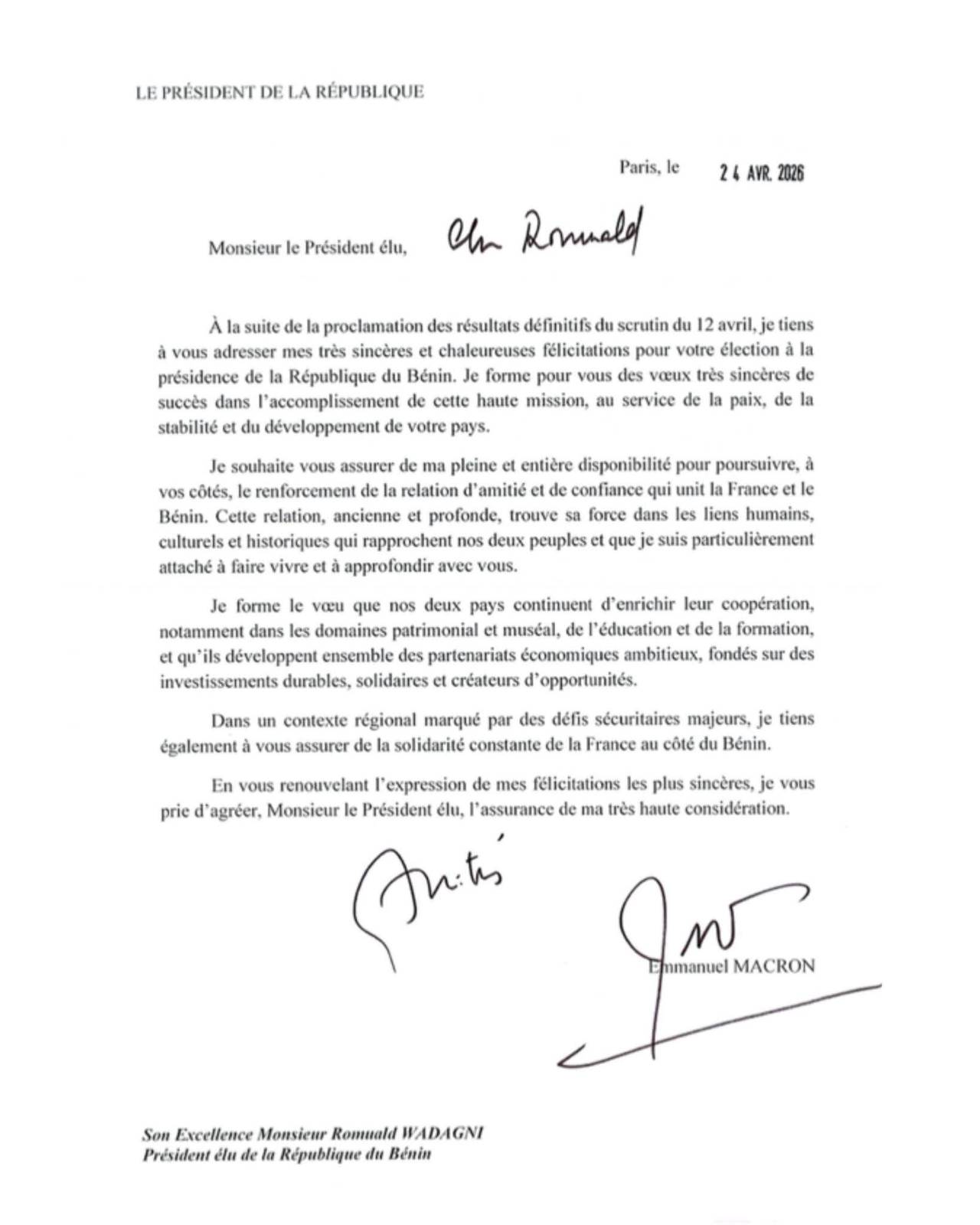 Carte montrant la coopération France-Bénin en Afrique de l'Ouest