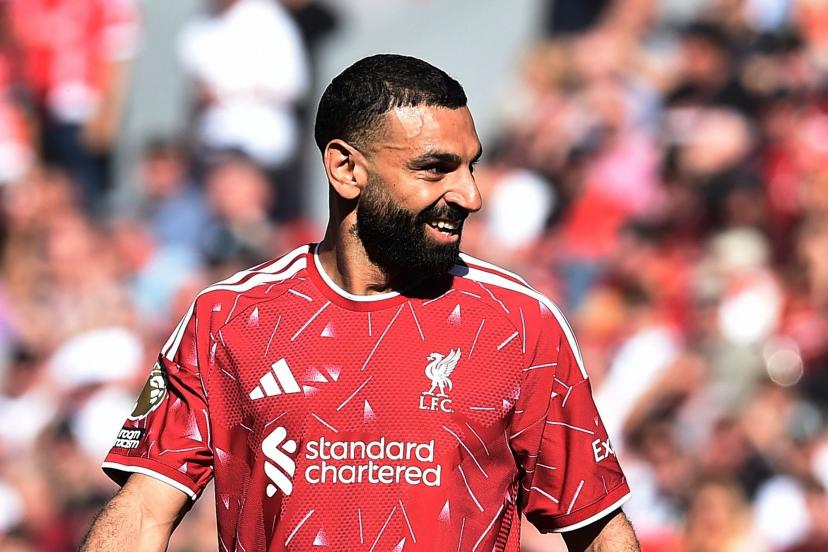 Mohamed Salah célèbre une passe décisive lors de son dernier match avec Liverpool contre Brentford
