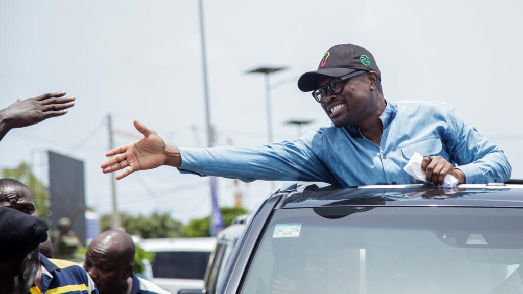 romuald wadagni lors d'un meeting électoral à Cotonou, au Bénin, en avril 2026.