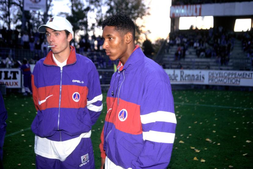 Nicolas Anelka (à droite) avec Jérôme Leroy sous les couleurs du psg en octobre 1996 à rennes.