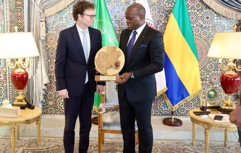 Le président gabonais Oligui Nguema et l'ambassadeur britannique Simon Day lors d'une audience au Palais présidentiel