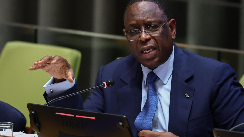 le président sénégalais macky sall s'exprimant lors d'une audition à l'ONU en avril 2026, en vue de sa candidature au poste de secrétaire général des nations unies