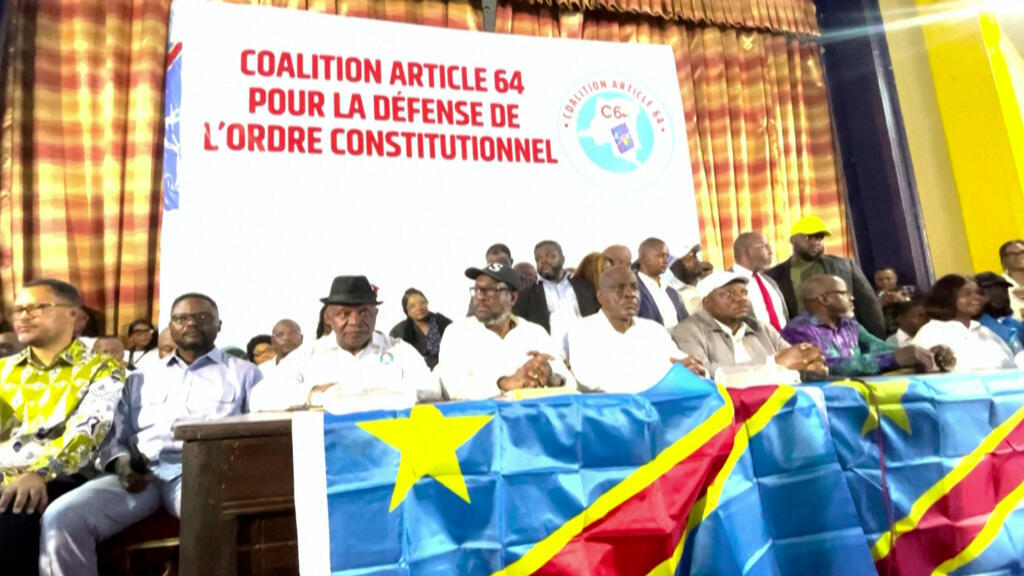 Les leaders de l'opposition de la coalition C64 lors d'une conférence de presse à Kinshasa, RDC